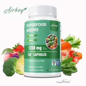 120 Airboy dietary supplements support immune and gut health with green, healthy ingredients containing 28 potent components including alfalfa, beetroot, and ginger.