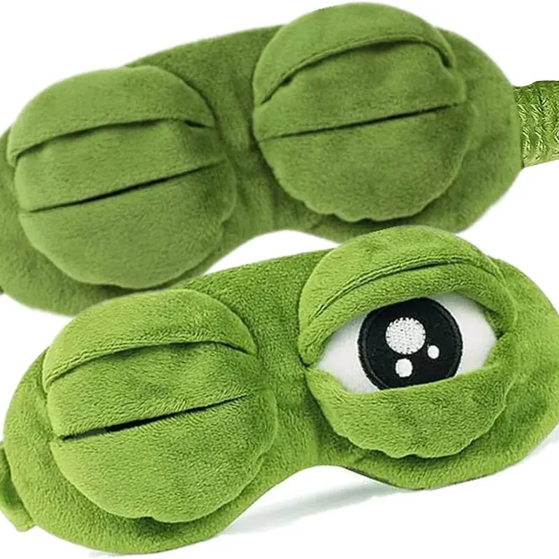 3D Sad Frog Plush Sleep Mask - Stylish Shimmering Animals-Themed Fashion Accessory, Light Blocking, Smooth Cotton Lining, Lightweight Airy Polyester, Fold-to-Express Adorable Face, Quirky Whimsical Unique Cool Gifts for Travel Naps