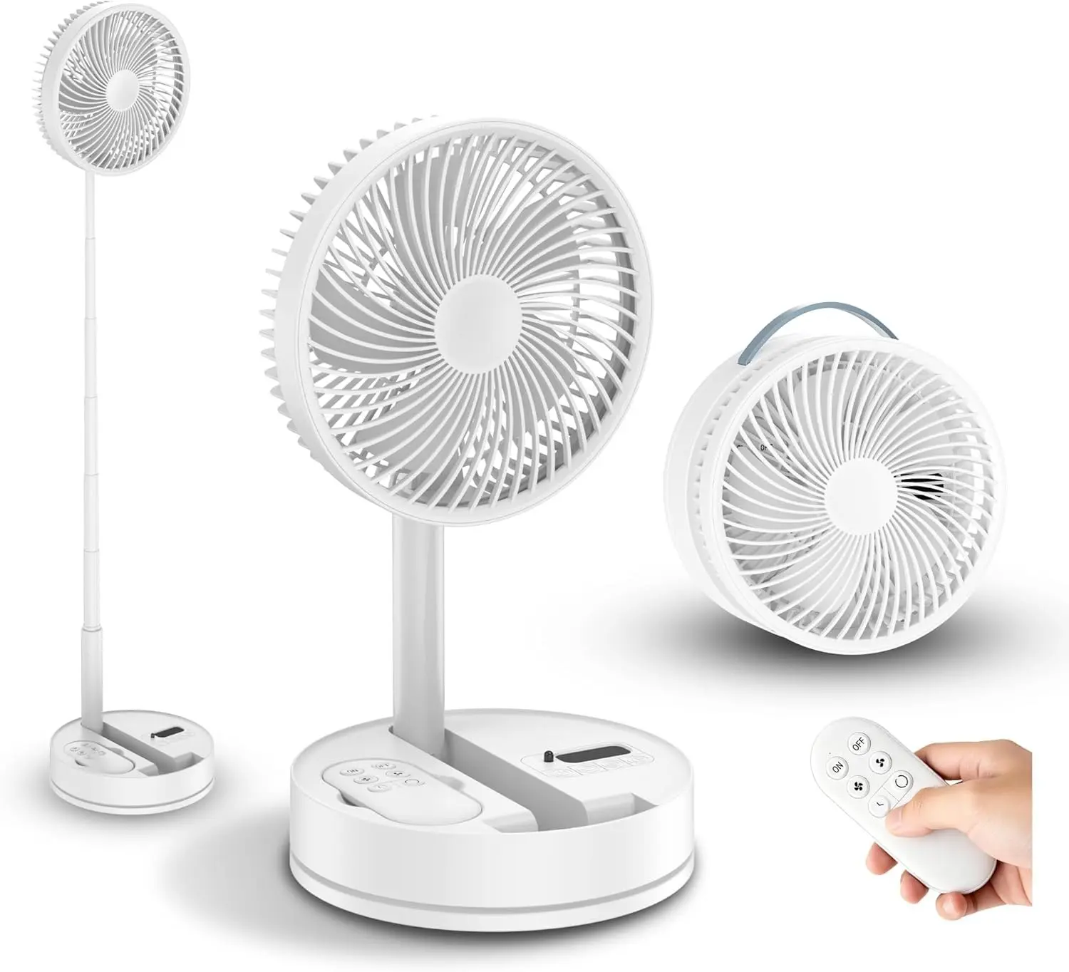 Portable Standing Oscillating Rechargeable Fan - 8" 8000mah Battery Operated USB Fan for Bedroom Quiet Remote Folding Pedestal Floor Ventilador Table Desk Fans for Room Office Camping Travel White