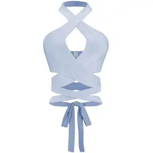 DANIEL Sleeveless halter wrap crop top Casual Fabric Womenswear Comfy Knit Spaghetti Casual Wear Drawstring Lady Straps Style