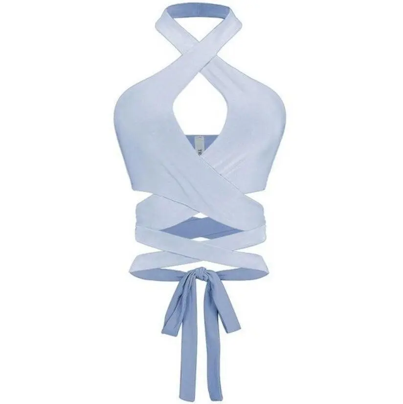DANIEL Sleeveless halter wrap crop top Casual Fabric Womenswear Comfy Knit Spaghetti Casual Wear Drawstring Lady Straps Style