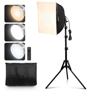 VEVOR Softbox Lighting Kit, 16x 16, Professional Softbox with 45W LED Bulbs, 3000-6500K Adjustable Color Temperature, Tripod Stand, Studio Lights for Photography, Vedio Recording, Live Streaming