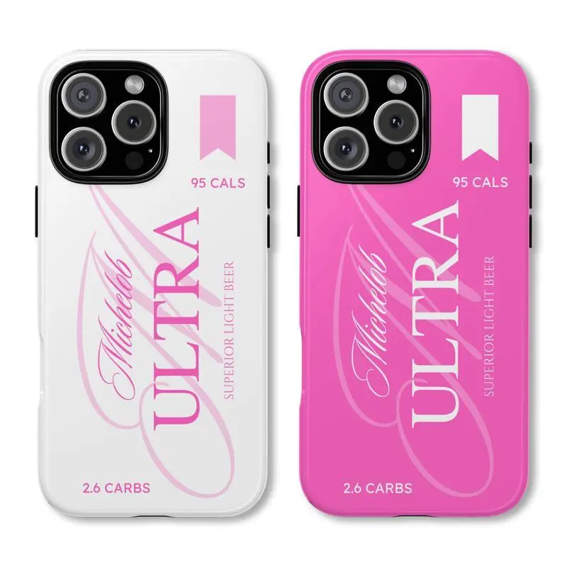 Matching Couple Michelob Ultra Beer Can White And Pink Heavy Duty Tough Phone Case Shockproof Drop Protection Durable Hard Cover Aesthetic Gift for iPhone 11 12 13 14 15 16 17 Pro Max Plus