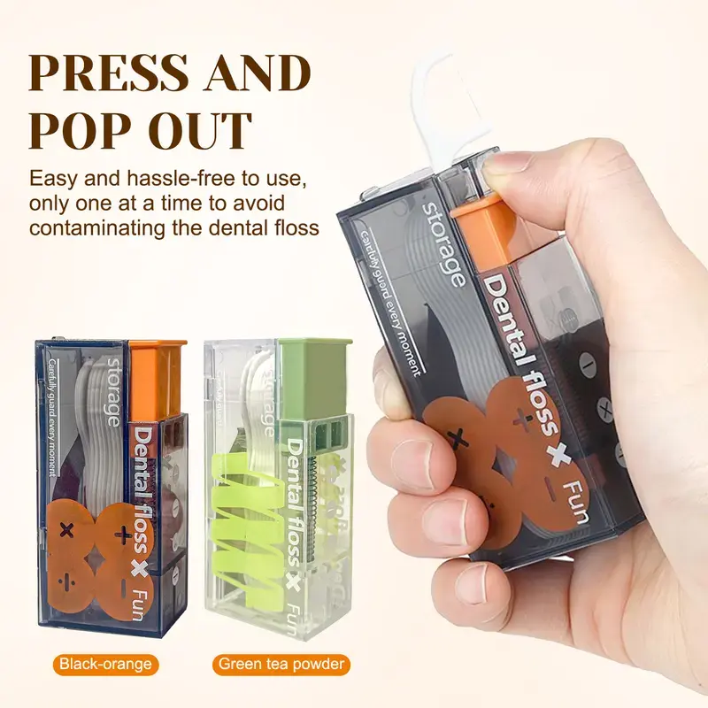 Portable Dental Floss Picks with New design dispenser, Automatic Pop-Up Organizer dispenser with 10 Count dental floss picks, Travel Floss Picks Case Mouth Hygiene Kit Teeth Cleaner