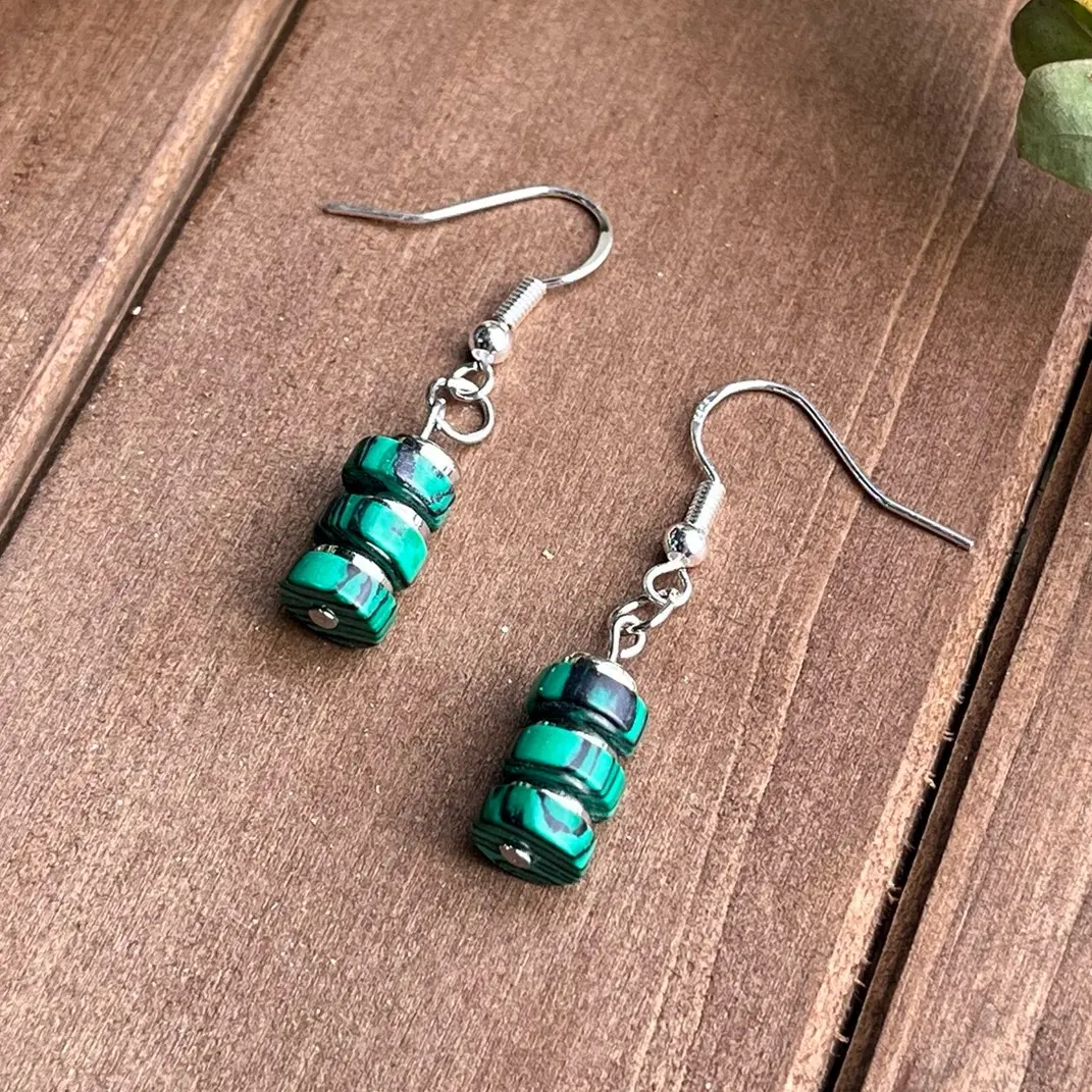 Malachite Stacked Handmade Gemstone Earrings for Courage