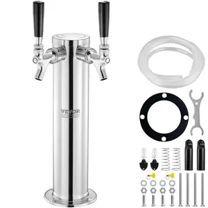 VEVOR Dual Taps Draft Beer Tower Dispenser, TikTokShopBlackFriday, Stainless Steel Keg Beer Tower, Kegerator Tower Kit with Pre-Assembled Tubing and Self-Closing Faucet Shanks for Party, Bar, Pub, Restaurant