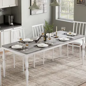 Garvee Rectangular Dining Table 180 cm for 6-8 People | Rustic Wooden Kitchen Table with Thick Top and Sturdy Metal Legs – Farmhouse Style for Dining Room and Living Room