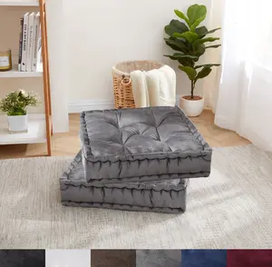 20" x 20" Faux Velvet Tufted Square Floor Pillow - Plush 6-Inch Thickness by Sweet Home Collection