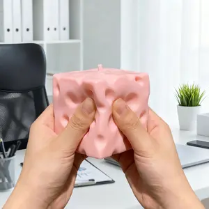 7cm pink cheese block, a stress-relieving toy filled with flour, soft and bouncy to the touch.