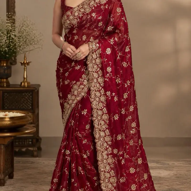 Heavy Beads Work Saree – Fandy Silk