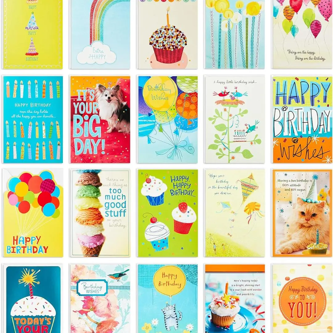 Birthday Cards Assortment, 20 Cards with Envelopes (Refill Pack for Hallmark Card Organizer Box)