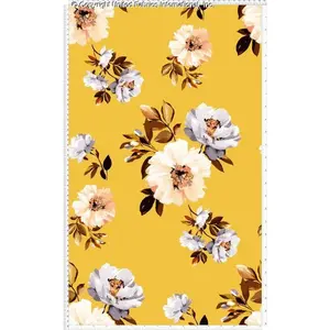 Crepe Techno Printed Ivanka Floral Fabric by the Yard Stretch Crepe for Prom Dress Sewing