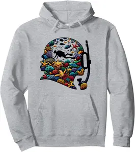 Divers Helmet with reef fish and scuba diver and coral Pullover Hoodie