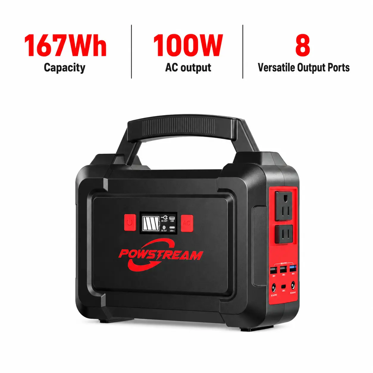 167Wh Portable Power Station with 2 x 100W AC Outlets (150W Surge) 8 Output Ports Built-in Flashlight for Home Camping Essentials Power Outages Emergency