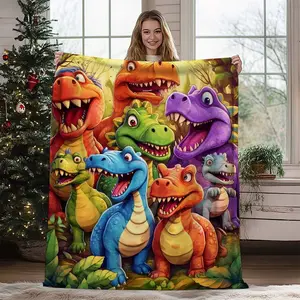 Ultra-Soft Flannel Blanket, Lightweight Dinosaur Pattern Sofa Travel Throw, Non-Shedding Home Decor Cover, Comfortable Nap Blanket