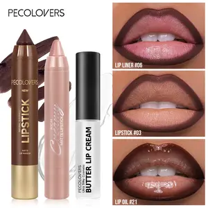 3PCS Glossy Lip Set, Shimmer Lip Gloss + Lip Oil + Lip Liner + Lipstick, Nourishing, Non-Sticky, High Shine, Daily Makeup