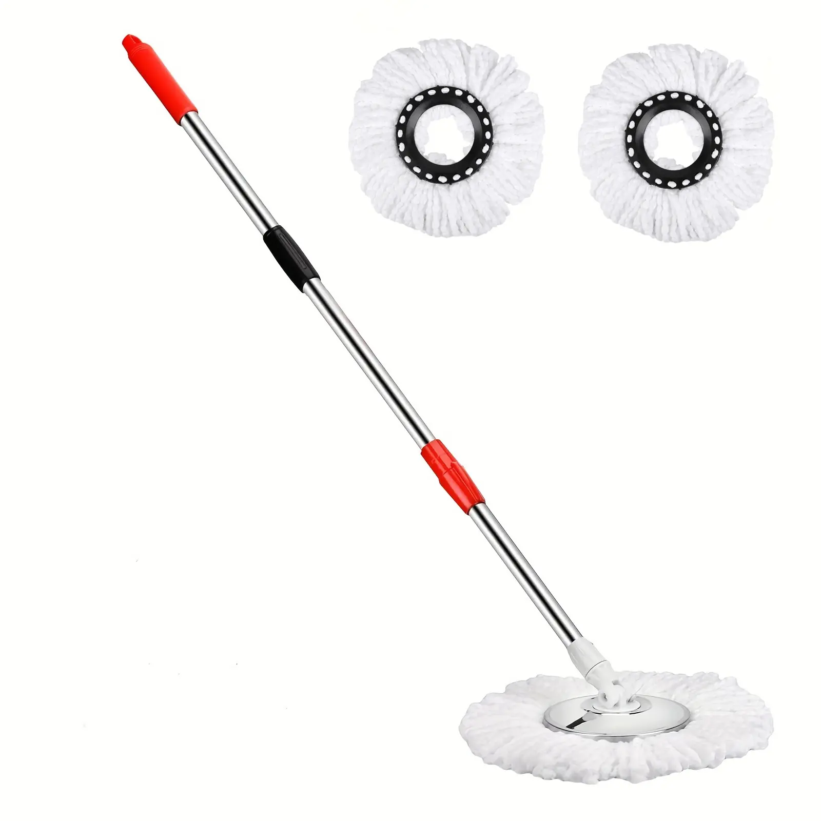 360° Rotating Mop Stick Set, Stainless Steel Adjustable Handle with Microfiber Mop Replacement Head, 61 Inch, for Floor Cleaning, Holiday Cleaning, Dorm Cleaning (Mop Bucket Not Included)