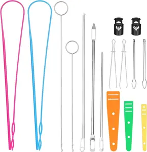 16 count Drawstring Threader, Loop Turner Sewing Tool with Flexible Hoodie String Threader and Cord Locks, Easy Drawstring Threader Bodkin Sewing Tool for Shorts Pants Jackets Coats Hoodies