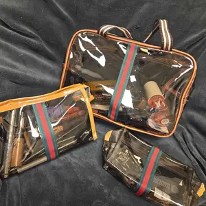 3PCS New Retro Vintage Vanity Bag, Large Capacity Makeup Organizer for Women, Ladies Travle Storage Case, Waterproof Transparent Toiletry Bag, Portable Skincare Storage Case (Brown)