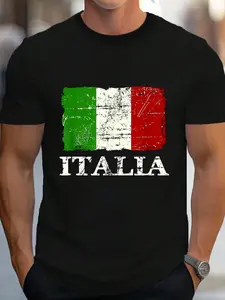 100% Cotton Italian Vintage Flag T-Shirt Italy Retro Banner Ensign T-Shirt Women's Men's Graphic Tee Crew Neck summer vacation Tops