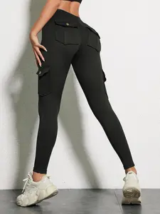 Women's Plain Button Flap Pocket High Waist Leggings, Casual Comfy Breathable Skinny Cargo Pants for Daily Wear, Ladies Bottoms for All Seasons, Solid Pocket Leggings