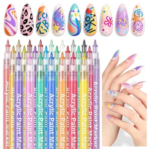 Essentials Nail Art Pens Set: 24 Colors Spring Summer 3D 0.7MM Quick Dry Nail Polish Pens for Nail Art Design Acrylic Paint Makers Drawing Point Liner Pen Dotting Tools Brush Home Salon DIY