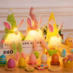 1/3 Easter LED Light Up Long Leg Bunny Gnome Plush Dolls Faceless Elf Hanging Lights Battery Operated Indoor Outdoor Window Fireplace Tabletop Spring Party Decorations