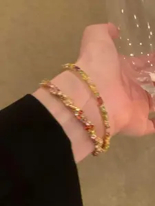 Colorful Artificial Zircon Decorated Bracelet, Fashionable Stackable Bracelets for Women & Girls, Trendy All-match & Exquisite Jewelry for Birthday Gift