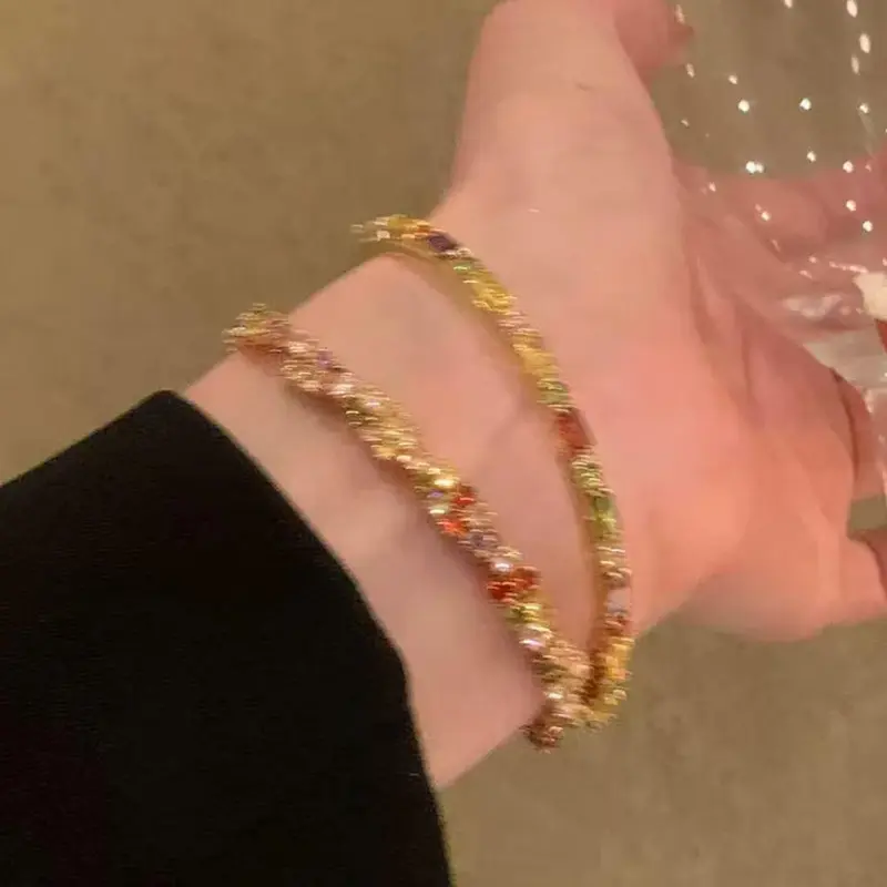 Colorful Artificial Zircon Decorated Bracelet, Fashionable for Women & Girls, Trendy All-match & Exquisite Jewelry for Birthday Gift Beautiful Bracelets