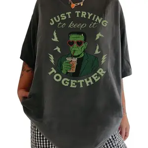 Retro Vintage Spooky Frankenstein Shirt, Scary Movie Halloween T-shirt, Just trying to keep it together Gift for her, him, Womenswear Top Halloween Tee