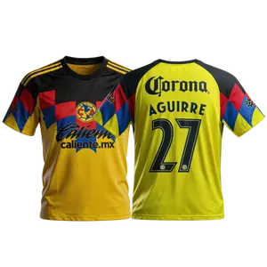 2025 26 New America Home Yellow No.27 Aguirre Short Sleeves Football Jersey Top Fan Version