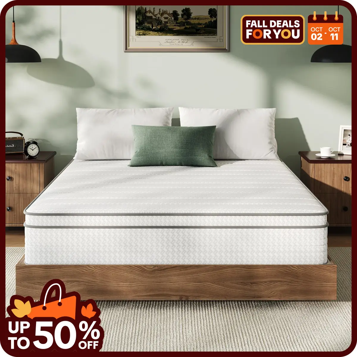 Fiberglass-Free Full/Queen/King Hybrid Mattress -6/8/10/12/14 Inch-Perfect Balance of Softness & Firmness: High-Quality Mattress for All Sleepers & Bo