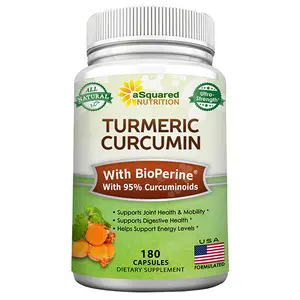 aSquared Nutrition Turmeric Curcumin 1600mg with BioPerine Black Pepper Extract - 180 Capsules with 95% Curcuminoids, 100% Natural Tumeric Root Powder Supplements, Natural Joint Stiffness Relief Pills