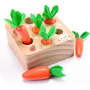 Montessori Toys for 1 Year Old, Carrots Harvest Wooden Baby Toys for 6-12 Months Educational Shape Sorting Matching Toys for Toddler Fine Motor Skill Development, Gift for Kids Birthday Easter