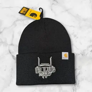 Carhartt 10lugmafia Beanie - Black Knit Hat with Embroidered Logo and Brand Patch