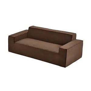 VEVOR 3-Seater Sofa in a Box, 83-Inch No Assembly Corduroy Couch with Memory Foam, Deep Seats for Living Room, Apartment, or Office, Brown