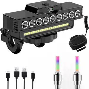 GZXIHTZ 2-in-1 USB Rechargeable Bike Light Set - Bike Accessories with Digital Display, High-Lumen Headlight, Taillight, and Horn for Night Riding Safety
