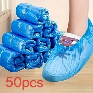 Blue Disposable Shoe Covers: Featuring a durable plastic texture and elasticized openings, suitable for a wide range of settings including hospitals, hotels, offices, and homes.