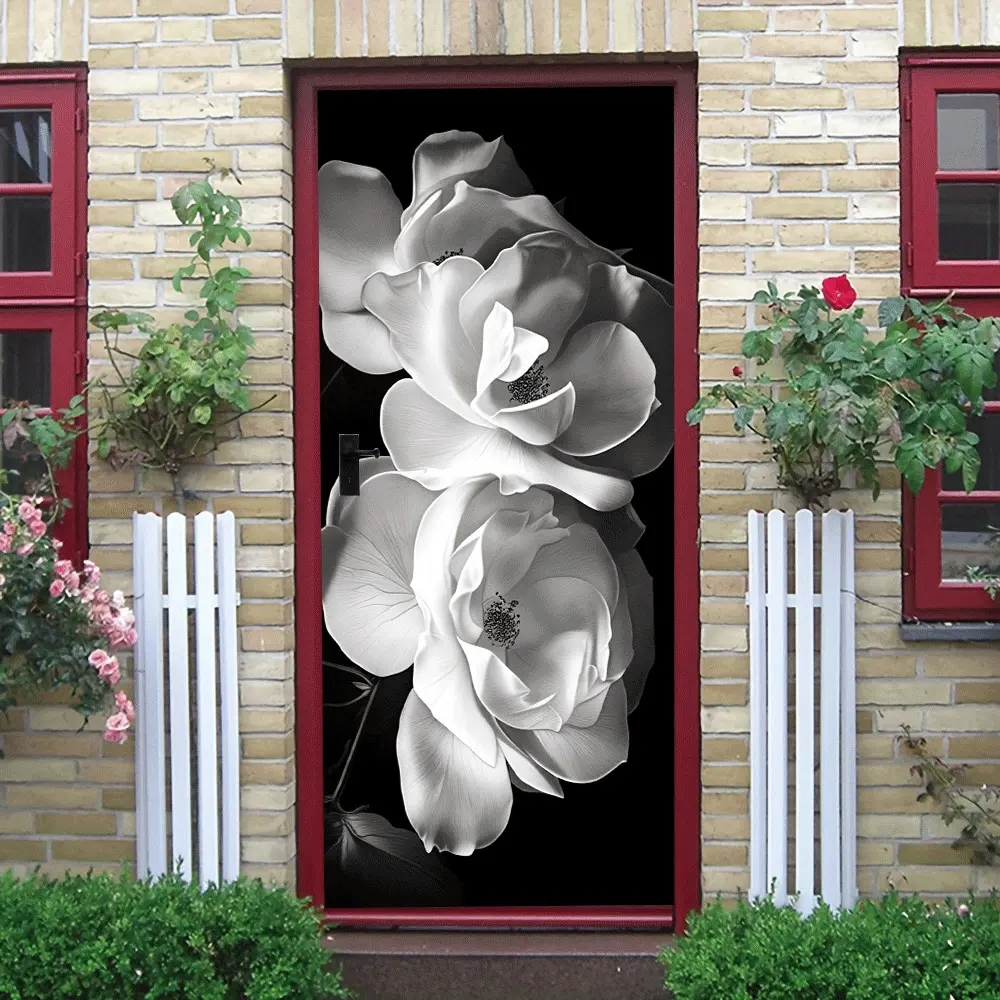 2pcs Stereo Black and White Rose Wall Stickers Modern Minimalist Home Decor Decals Self Adhesive Waterproof Removable Living Room BedroomWall Art Stickers Nordic Style Floral Wall Decorative Appliques C