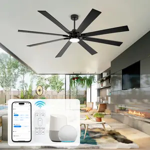 52-72Inch Smart Industrial Ceiling Fan with Light, Alexa/App/Remote Control, 8 Plywood Blades High CFM Large Ceiling Fan, Sleek Matte Black, Quiet DC Motor for Large Living Room, Covered Patio, Garage Indoor Outdoor Use