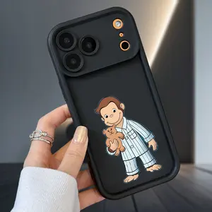 Curious George Case for iPhone 17 Air 16 16e 15 14 13 12 11 Pro Max Plus X XS Pattern Soft Matte TPU Armor Lens Protection Rugged Phone Back Cover for