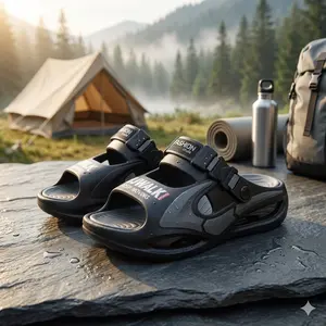 Men's Adjustable Strap Two-Way Slide Sandals – Chunky Platform Sole, Non-Slip Beach & Casual Slippers for Summer