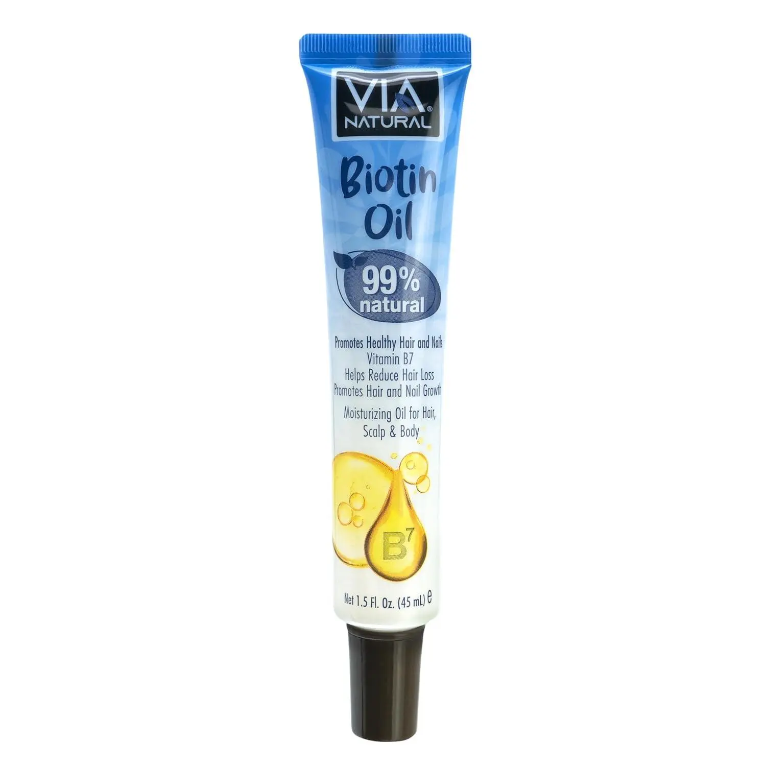 Via Natural 99% Natural Biotin Hair Oil - 1.5 Fl Oz (Pack of 1) Lightweight Haircare with Gloss, Strengthening, Hydrating, Multi-Effects, Volumizing Scalp Care, Gloss Scalp Care