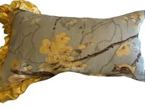 Sunshine Spring Beauty Pillow 16 x 28 in Organic Kapok Fiber Linen Fabric Sage Green Yellow Satin Ruffles Decorative Comfort Pillow