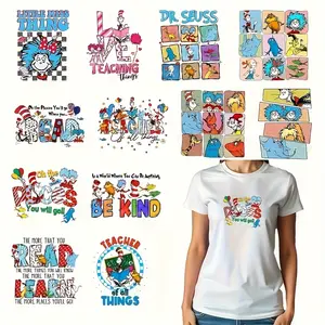 Dr. Seuss Vinyl Transfer Stickers Set, 12 Pieces with Inspirational Quotes, Colorful Cat Design, Easy to Apply for DIY T-Shirts Bags Hats