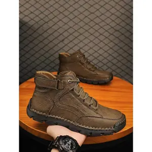 Men's Patchwork High Top Hiking Boots, Casual Comfortable Outdoor Sports Boots, Fashionable All-match Walking Shoes for Outdoor Activities