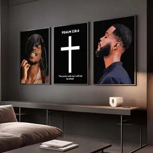 Set of 3 Black Christian Wall Art; Man Room Decor, Product without frame