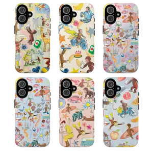 Playful beach-themed design with colorful illustrations of CCurious Georgeee phone case , sea creatures, flowers, and summer icons, gift, monkey, cover, tough phone case