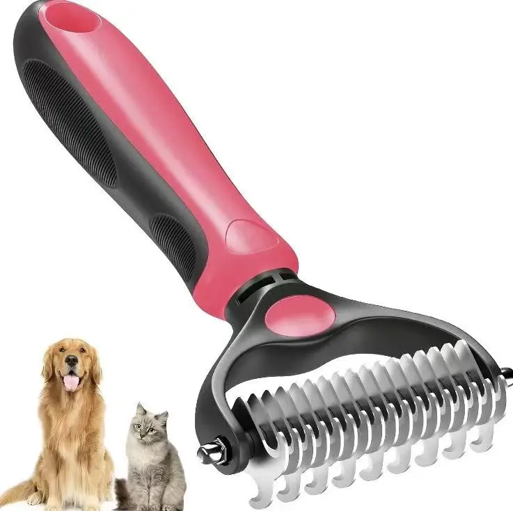 Stainless Steel Double-Sided Pet Detangling Comb - 1 PCS De-Shedding, Fur Brush, Grooming, Shedding Combs for Dog & Cat Fur Removal, De-Matting, Daily Hair Care, De-Shedding Combs, Fur Brush Combs