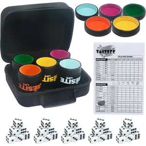 Leather Dice Cup Set Lined Quiet Dice Shaker Cup with 5 Dice Cup with Lid and 30 Acrylic Dices Exclusive Storage and Transport Case for Travel Yahtzee Game Farkle Classic Dice Liars Dice (Mixed A)